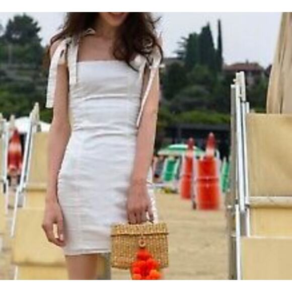 Superdown White Cotton Tie Strap Mini Dress SMALL Bodycon Romantic $88 NEW - Picture 8 of 8